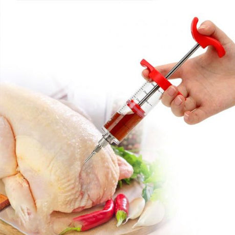 Meat Injector Kit Stainless Steel Food Syringe & 3 Marinades Needles for BBQ Grill Professional Smoker Seasoning Culinary Barbecue Syringe & Meat injectors for Smoking