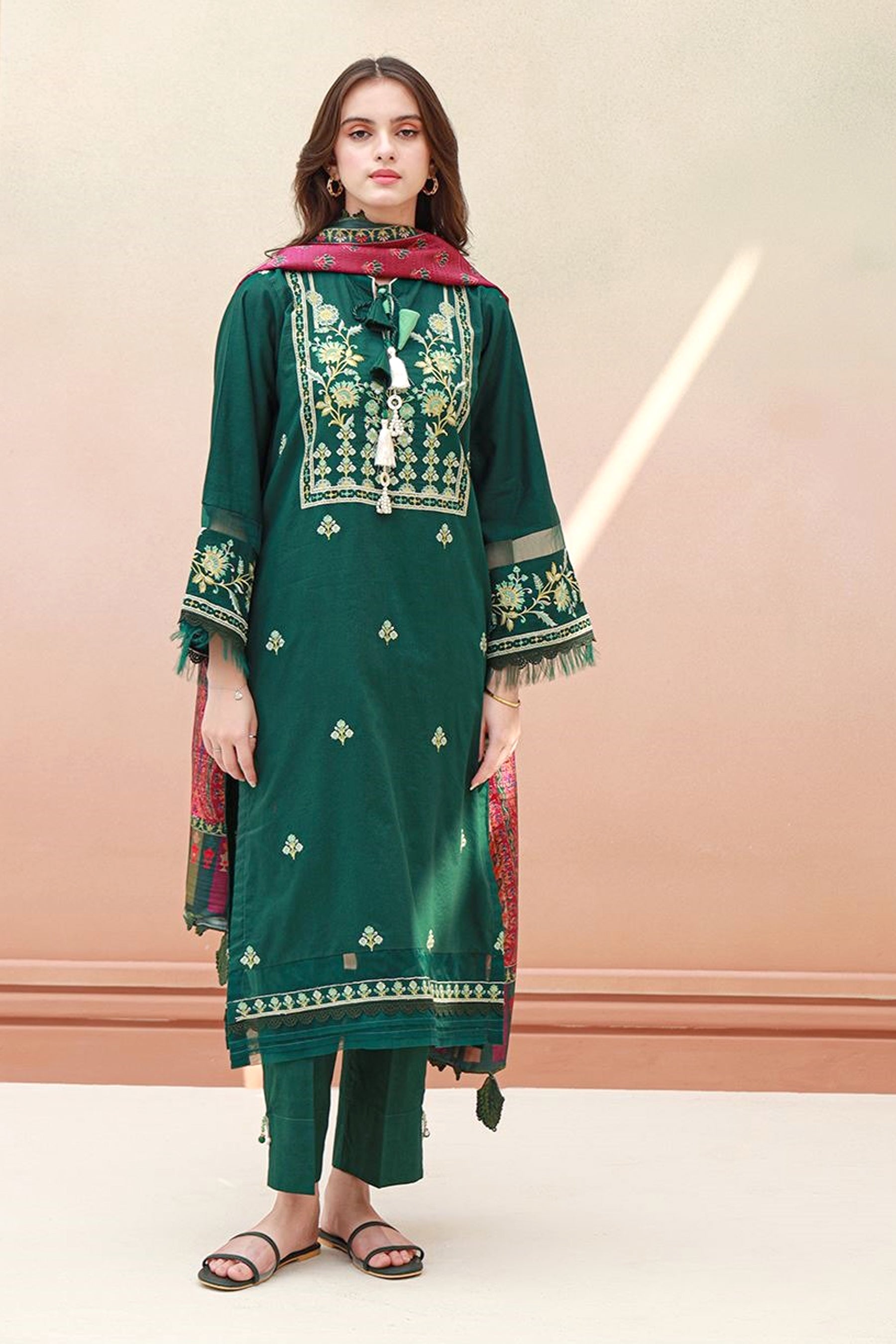 Zellbury Bottle Green Khaddar Suit