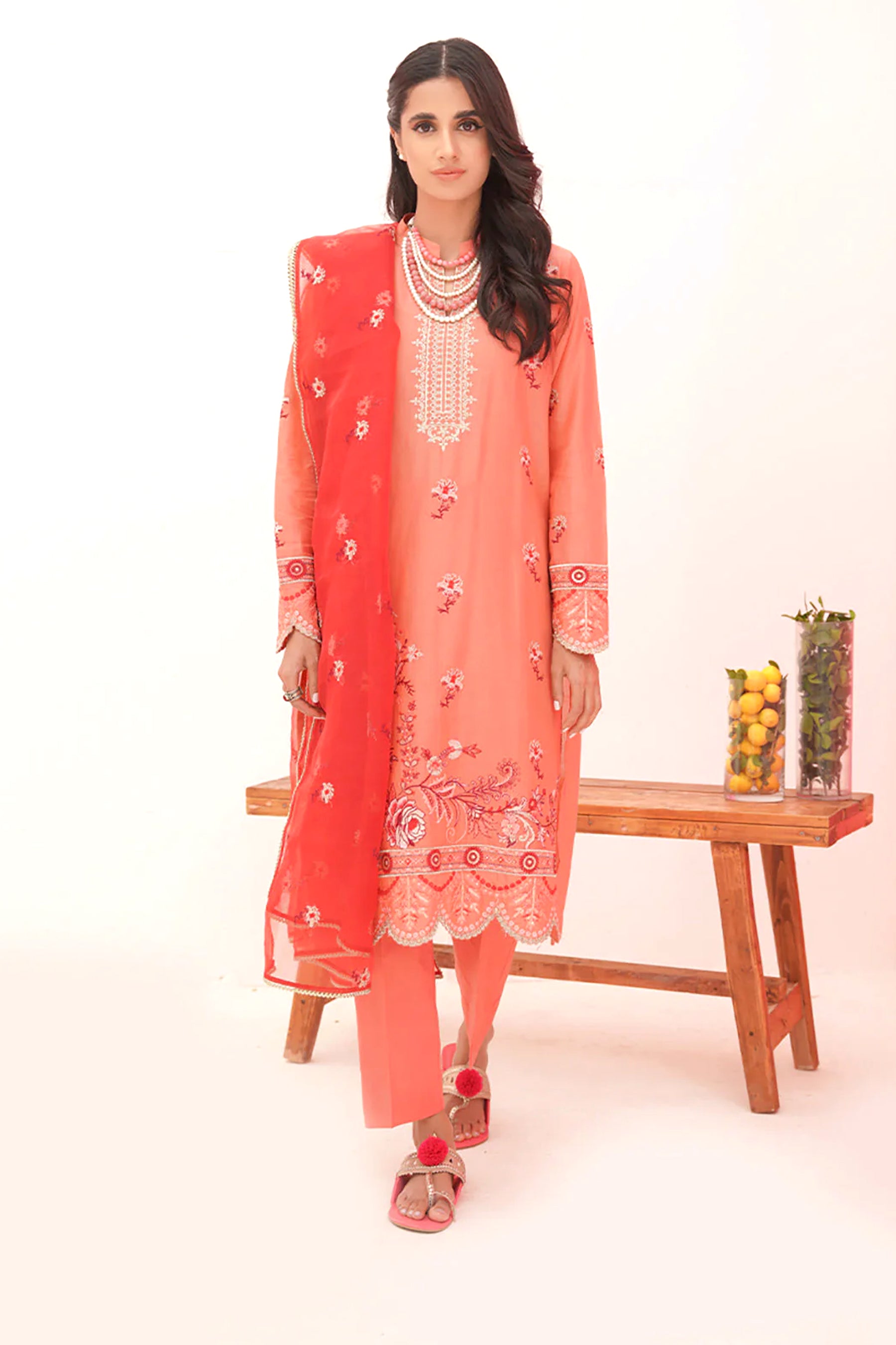 Pink Embroidered Shirt Shalwar Dupatta Lawn