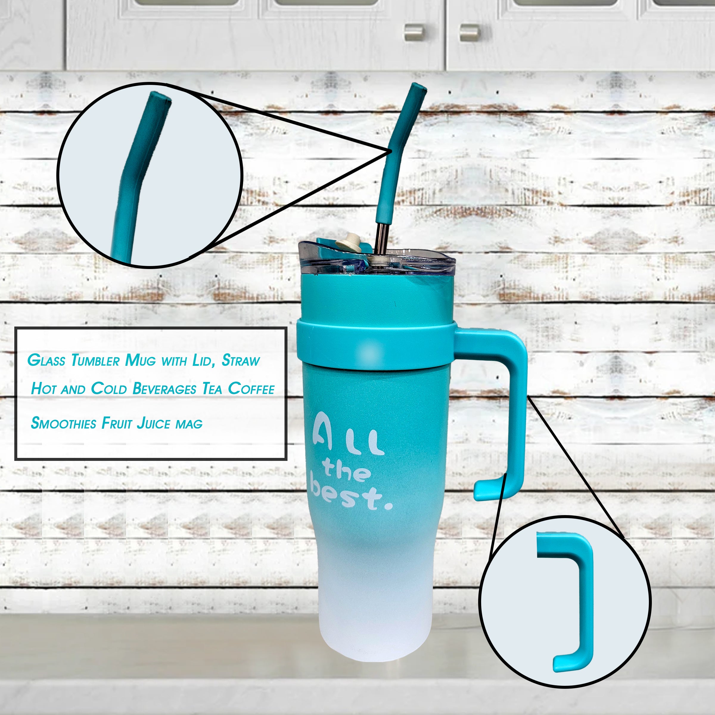 Tumbler With Lid and Straw, 40 Oz Tumbler with Handle Blue, 100% Leak Proof Tumbler Cup with 2 In 1 Lid, Stainless Steel Insulated Tumbler Keeps Drinks Cold For 24 Hours Or Hot For 12 Hours,Gift