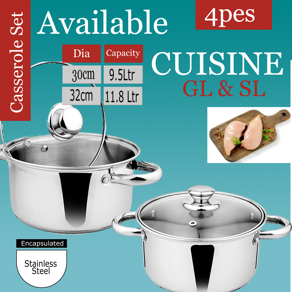 Alpha Cuisine / Casserole Pot-Stainless Steel-30Cm/32