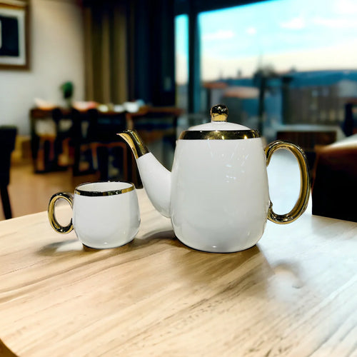 Black Gold Tea Set With Glass Tray