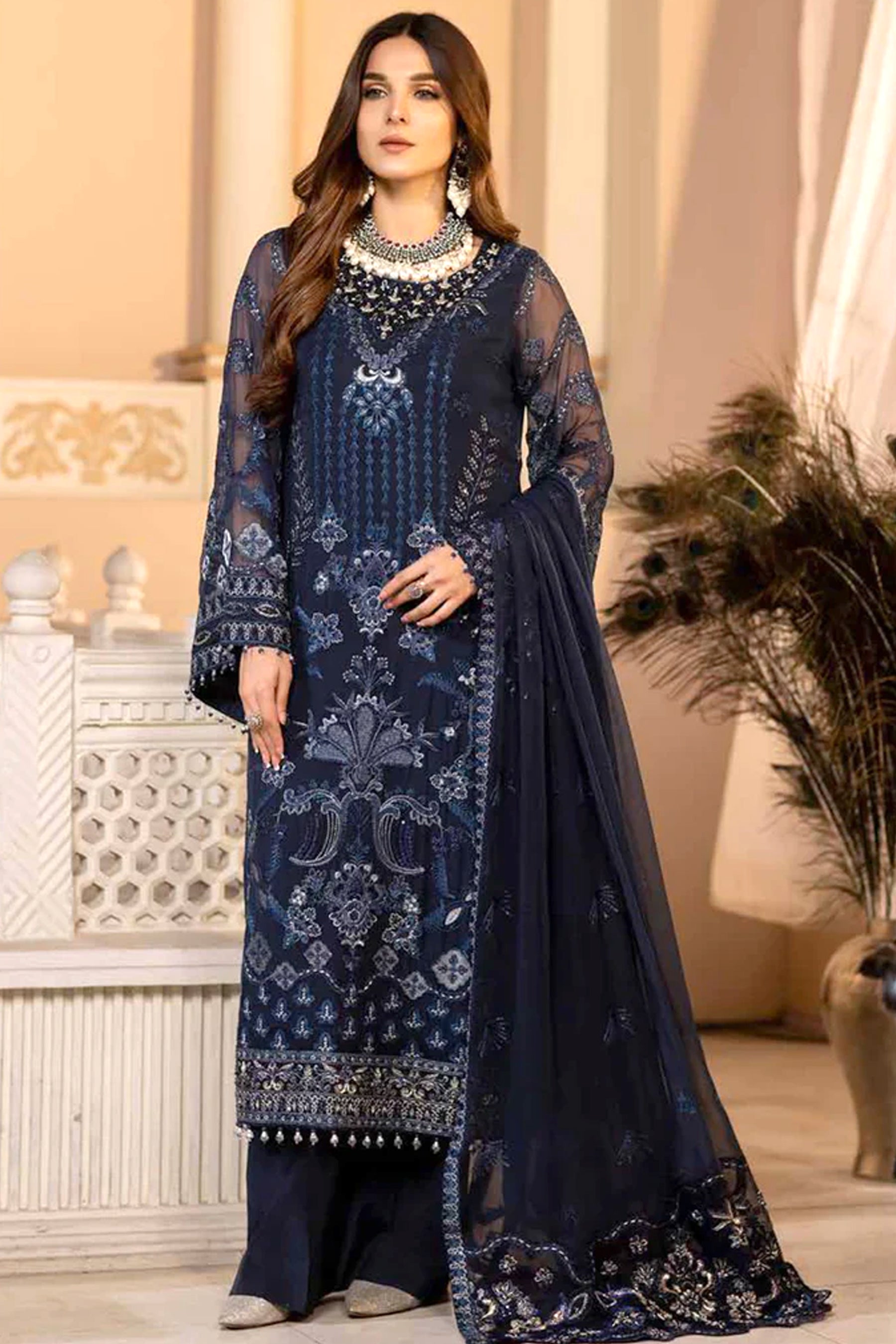 ZARSHA BY FASHION CITY LUXURY CHIFFON UNSTITCHED SUIT MIDNIGHT ELEGANCY