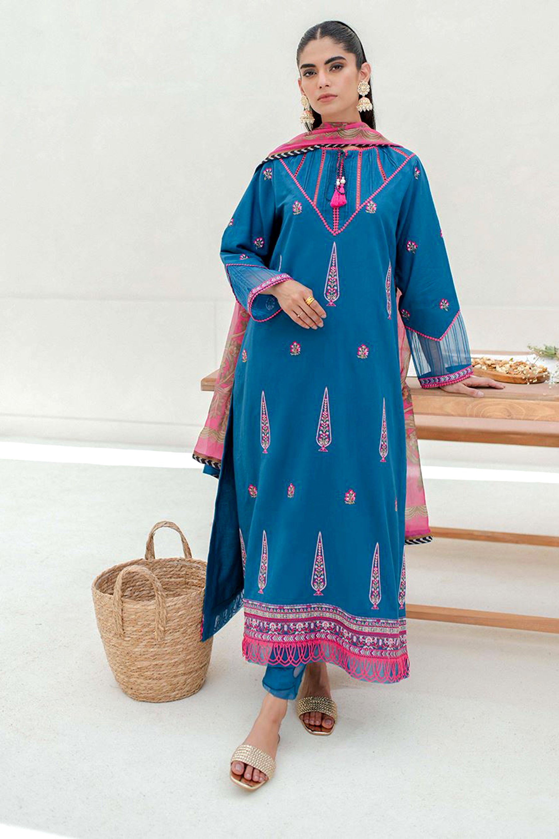 Zellbury Signature Embroidered Ribbed Unstitched 3Pc Suit