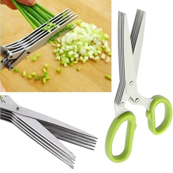 Vegetables Cutting Scissor Multipurpose Kitchen Herb Scissors Stainless Steel 5 Blade Scissors Cut Herb Spices Cooking Tools Vegetable Cutter With Cleaning Brush