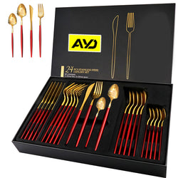 Luxury Stainless Steel Knife Fork Spoon Tableware Flatware Set 24 set