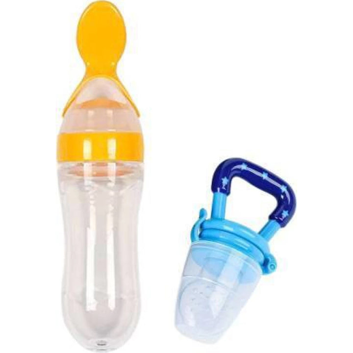 Squnibee Baby Semi Solid Food / Mashed Fruits and Medicine Feeder bottle / Sucker - Food Grade Silicon  (Orange)