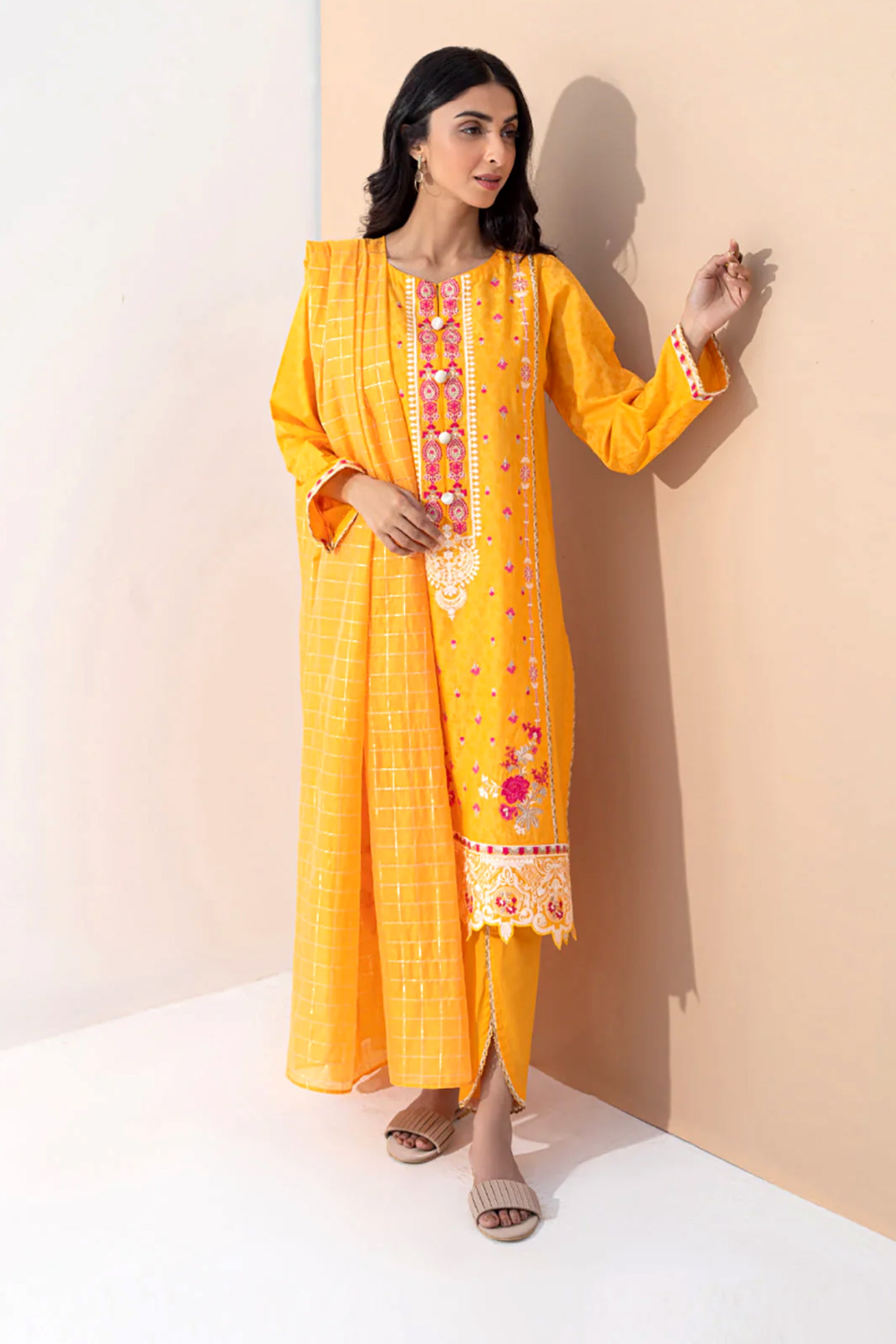 Yellow Embroidered Shirt Shalwar Dupatta