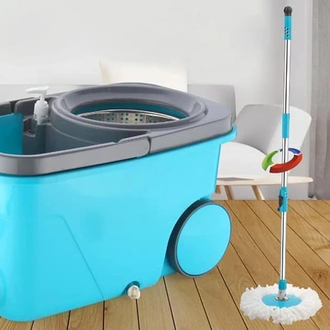 Spin Mop, Steel Winger & Big Wheels, 2 Microfiber Refills, Floor Cleaning Mop Stick with Bucket, pocha for Floor Cleaning, Mopping Set (Color - Grey)