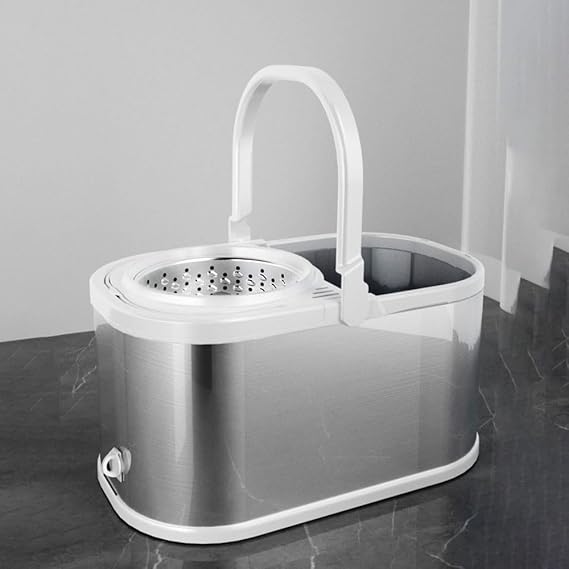 VAULT BHARAT Stainless Steel Bucket Mop with Bucket for Floor Cleaning with 1 Microfiber Refill, Wheels, Handle & Water Drainage, Heavy Duty, Cleaning mop,