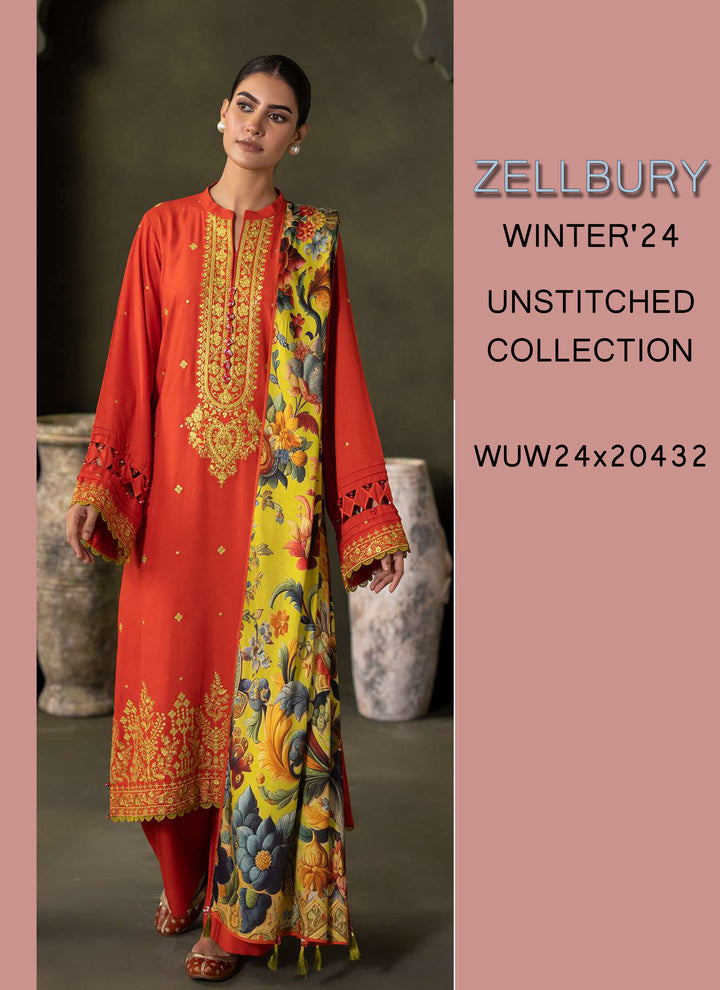 Zellbury Winter Printed Khaddar 3PC  Shirt  WUW24E30242