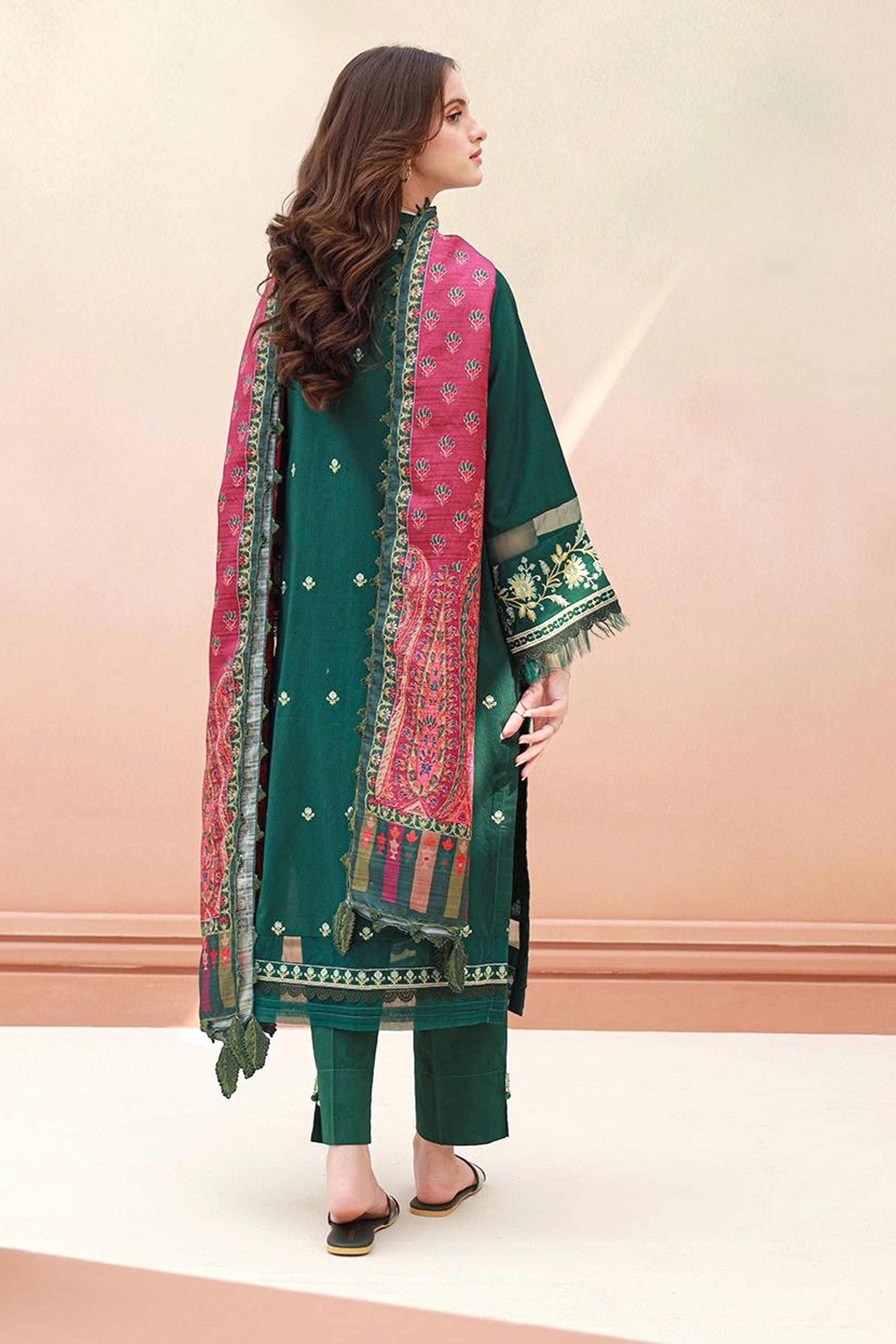 Zellbury Bottle Green Khaddar Suit