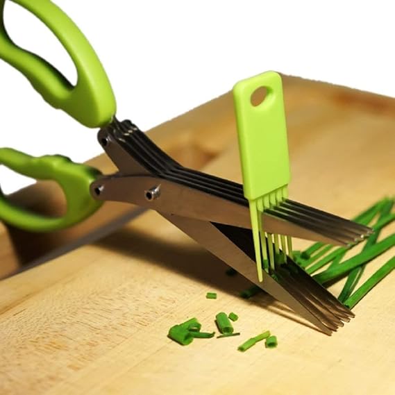 Vegetables Cutting Scissor Multipurpose Kitchen Herb Scissors Stainless Steel 5 Blade Scissors Cut Herb Spices Cooking Tools Vegetable Cutter With Cleaning Brush