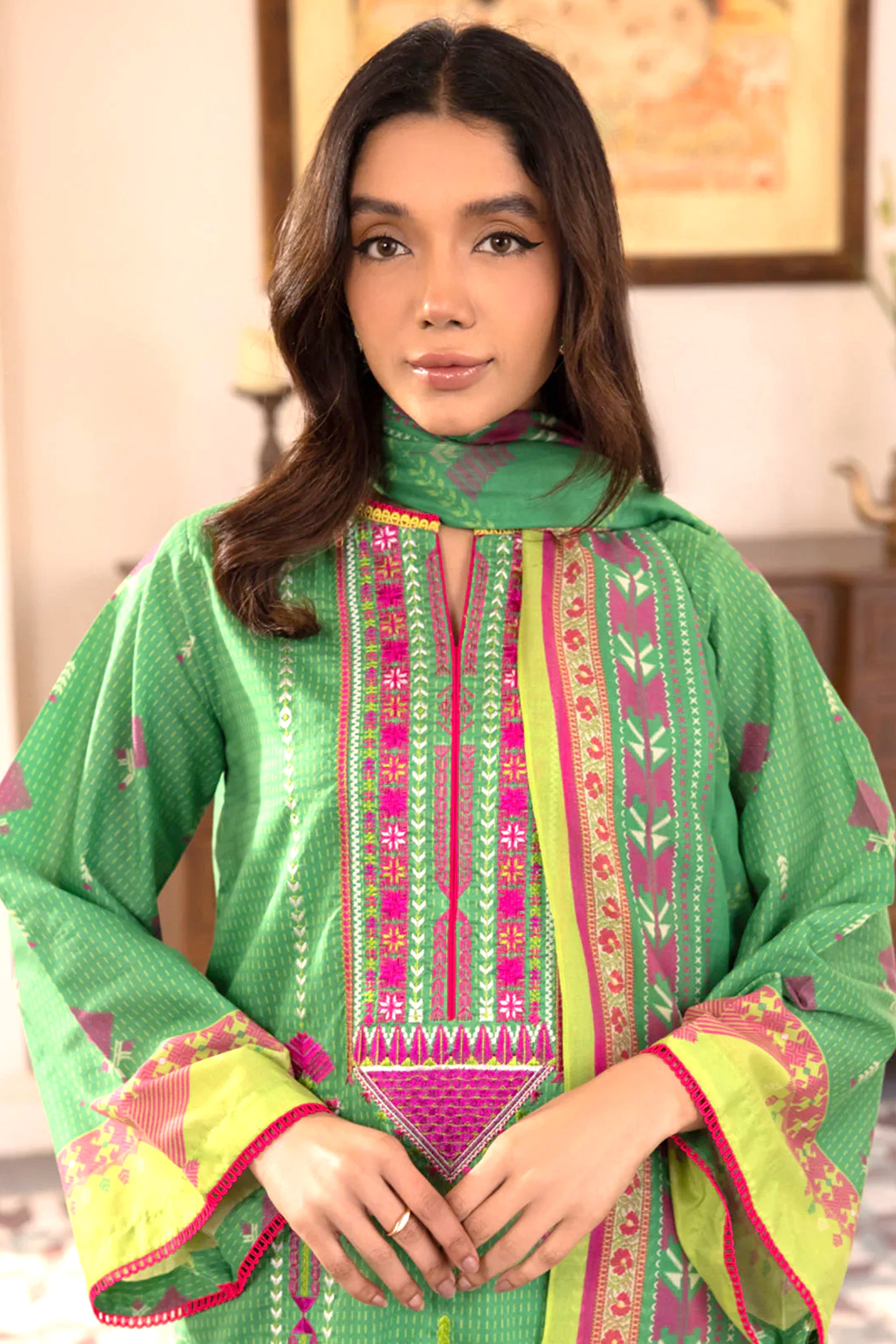 Zellbury Olivine Green Lawn Summer Lawn Shirt