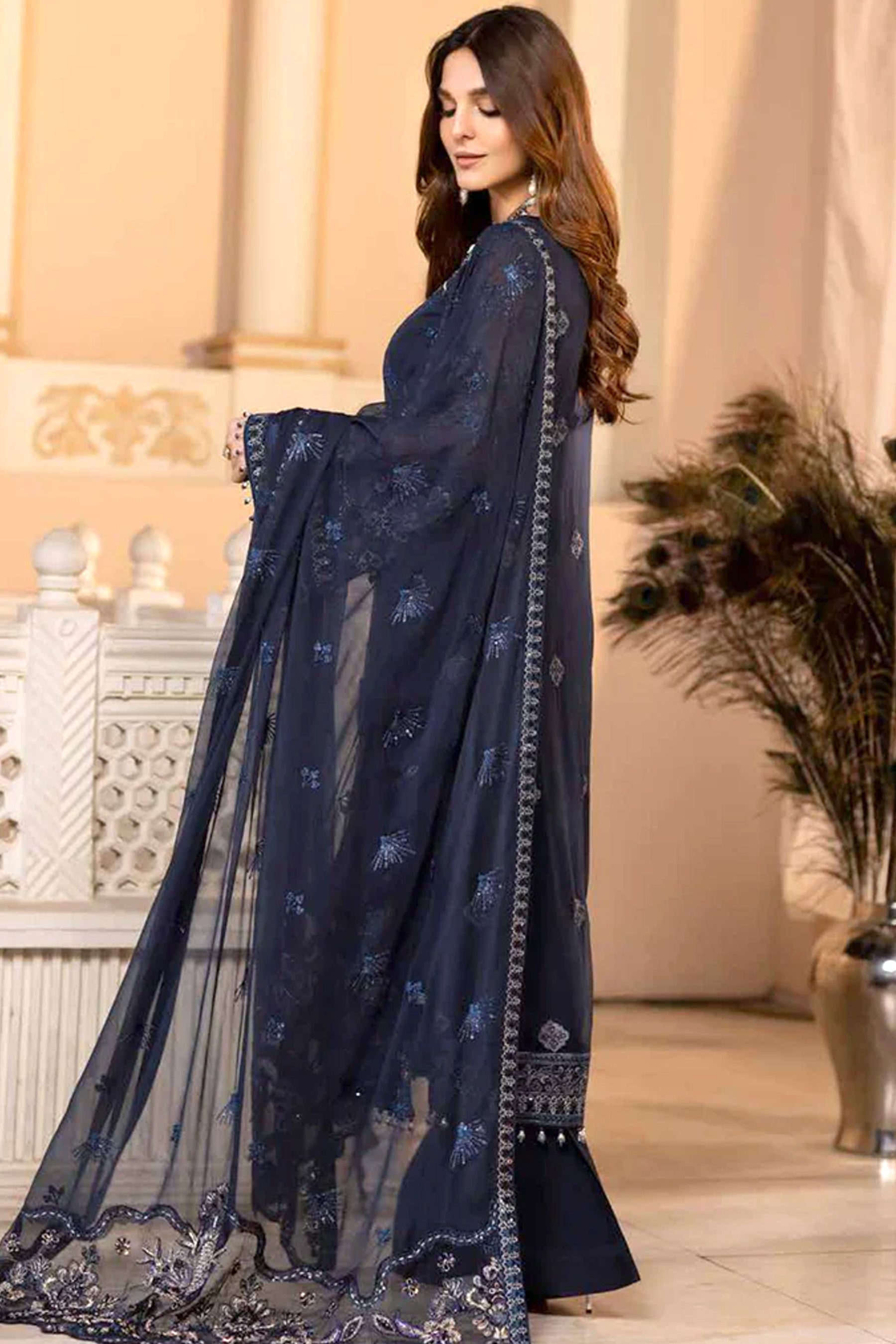 ZARSHA BY FASHION CITY LUXURY CHIFFON UNSTITCHED SUIT MIDNIGHT ELEGANCY