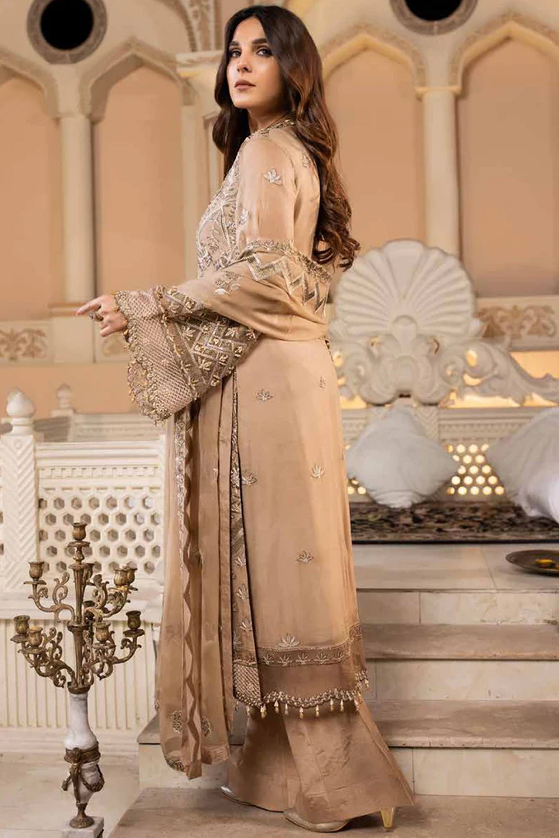 ZARSHA BY FASHION CITY LUXURY CHIFFON UNSTITCHED SUIT GOLDEN GLAMOUR