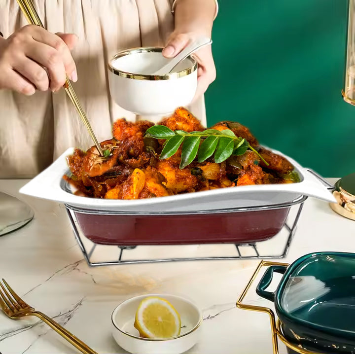 Buffet Dishes With Glass Lids & Stand 1 Pcs 15/Rect 3 pcs