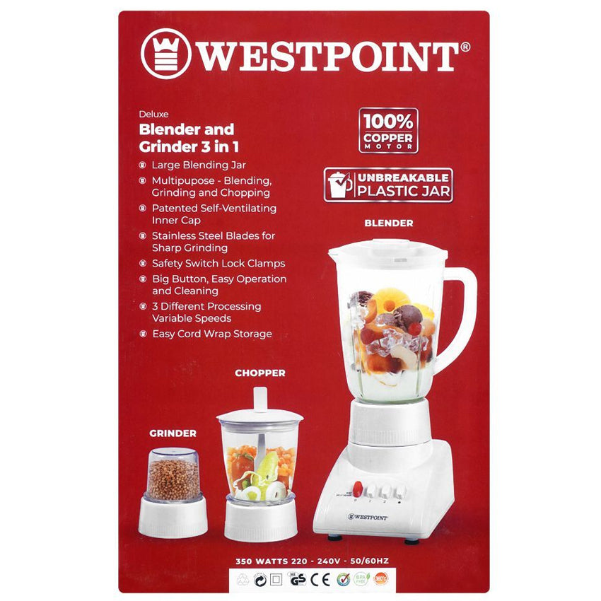 West Point Deluxe 3-In-1 Blender And Grinder, 350W, 220-240V, WF-312