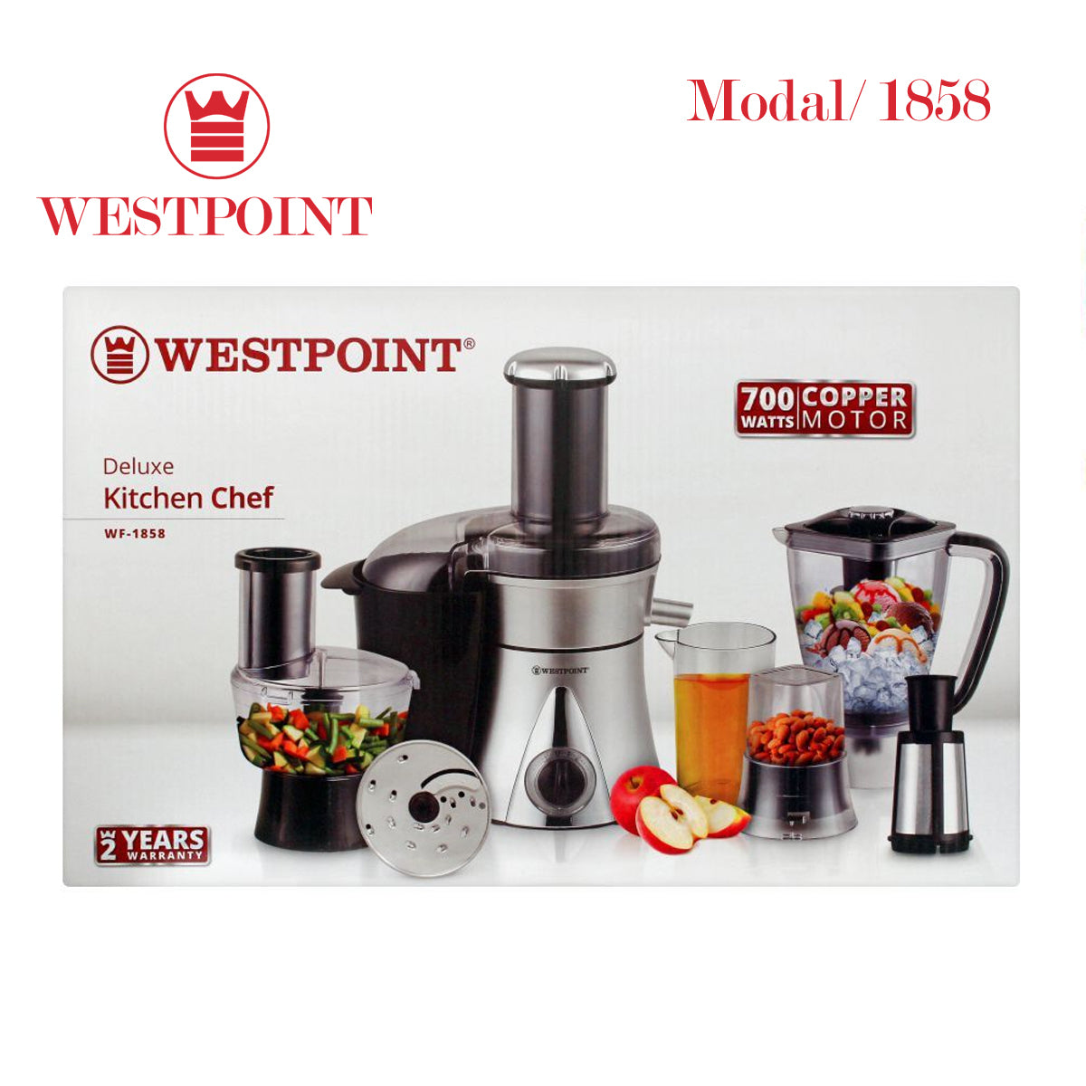 West Point 4-In-1 Deluxe Kitchen Chef Food Processor, 700W, WF-1858