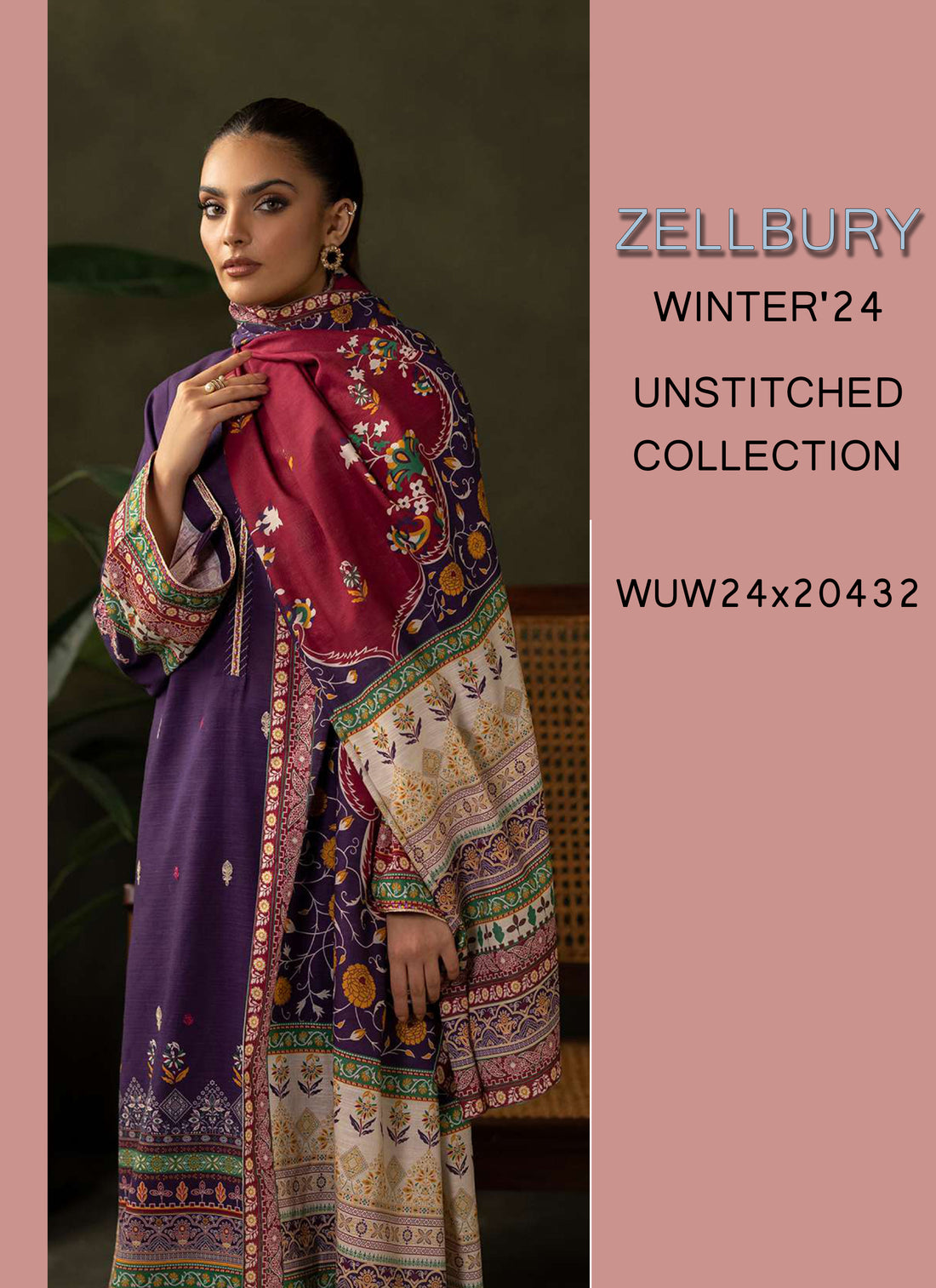Zellbury Winter Printed Khaddar 3PC Shirt | WUW24E30311
