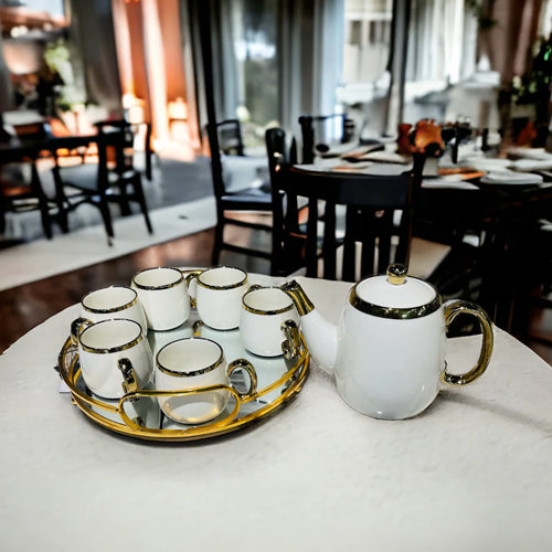 Black Gold Tea Set With Glass Tray
