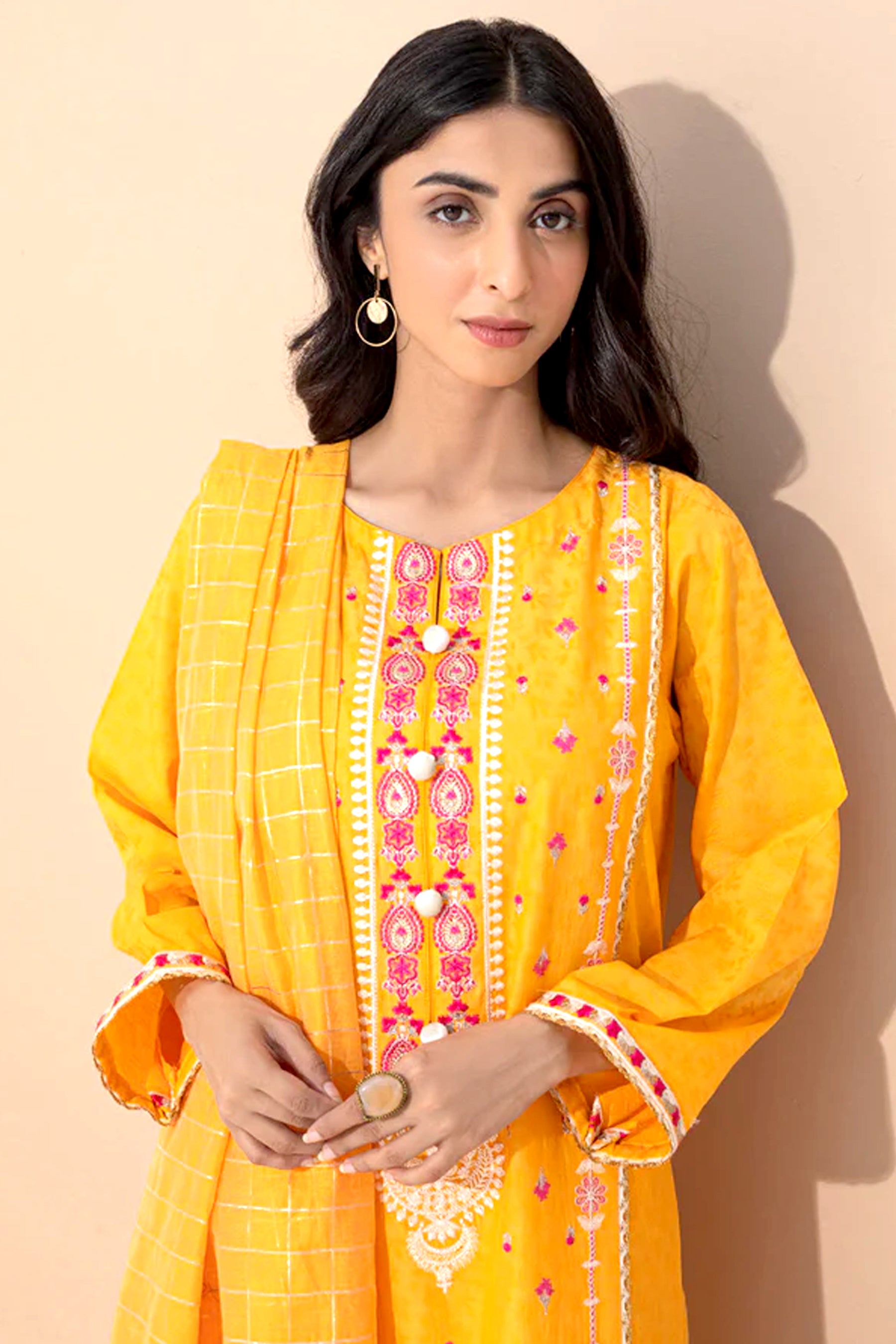 Yellow Embroidered Shirt Shalwar Dupatta
