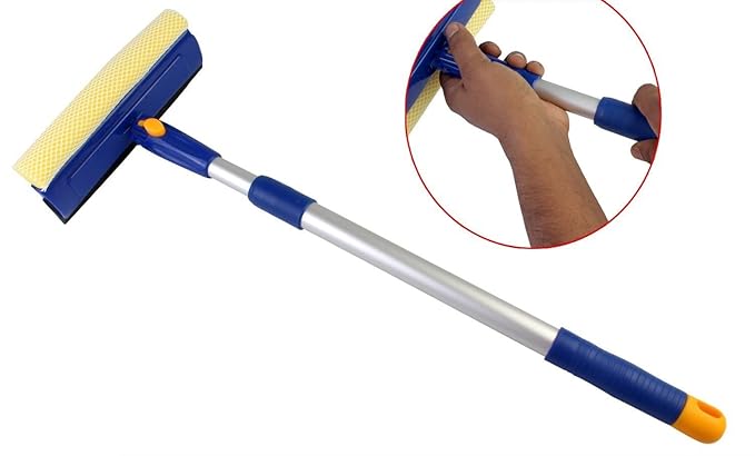 Multi-Purpose 2in1 Window Cleaning Squeegee Wiper Dual Side Blade Sponge & Rubber with Extendable Handle (Small - 45-70cm)