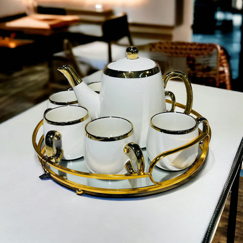 Black Gold Tea Set With Glass Tray