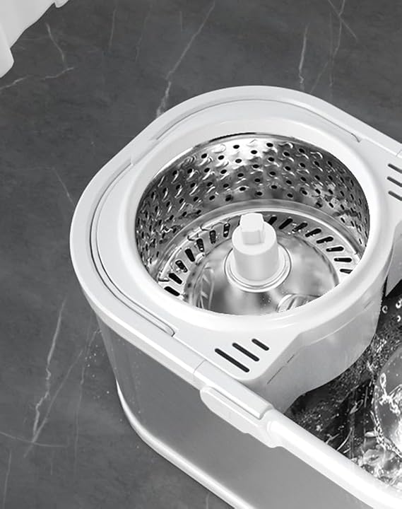 VAULT BHARAT Stainless Steel Bucket Mop with Bucket for Floor Cleaning with 1 Microfiber Refill, Wheels, Handle & Water Drainage, Heavy Duty, Cleaning mop,