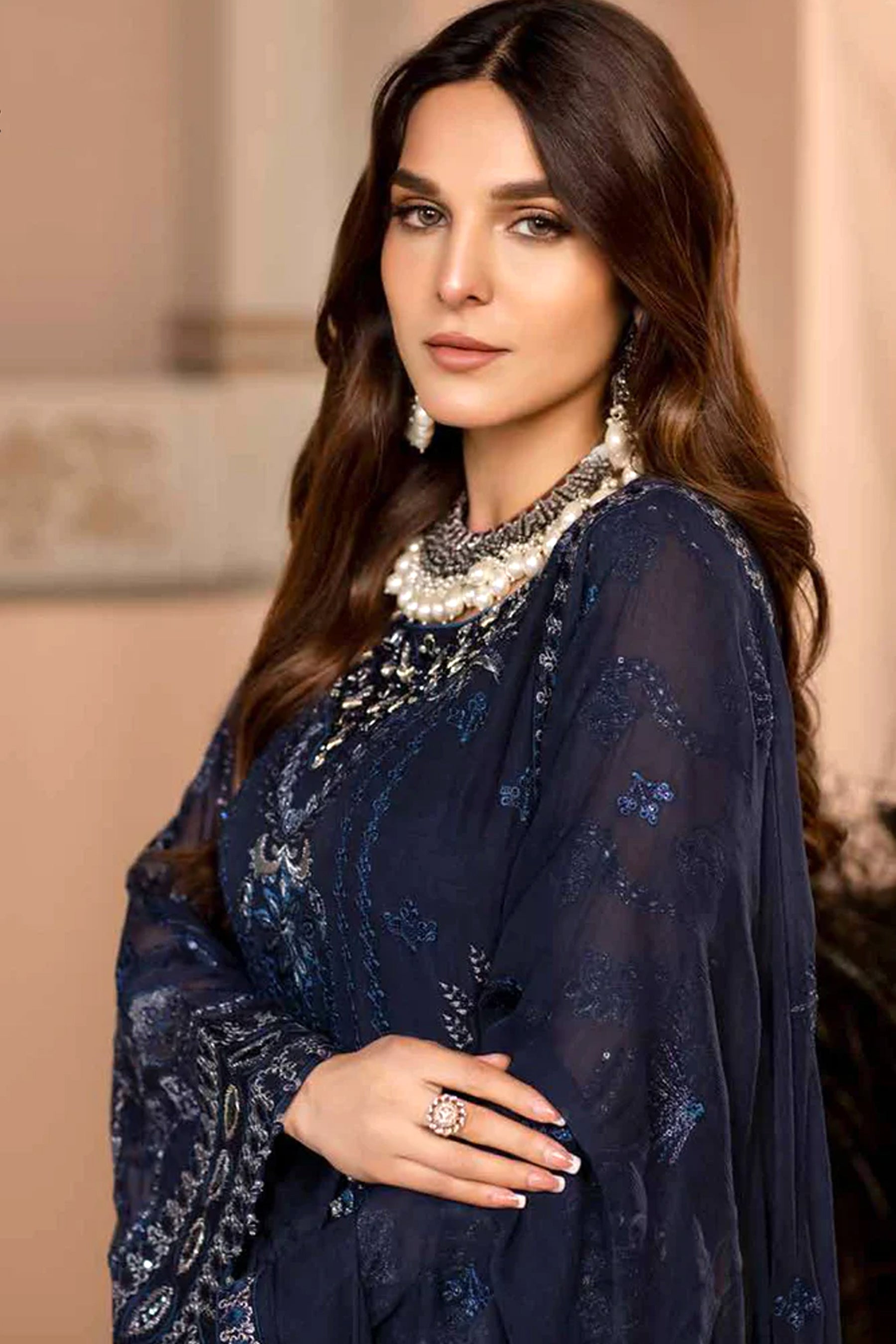 ZARSHA BY FASHION CITY LUXURY CHIFFON UNSTITCHED SUIT MIDNIGHT ELEGANCY