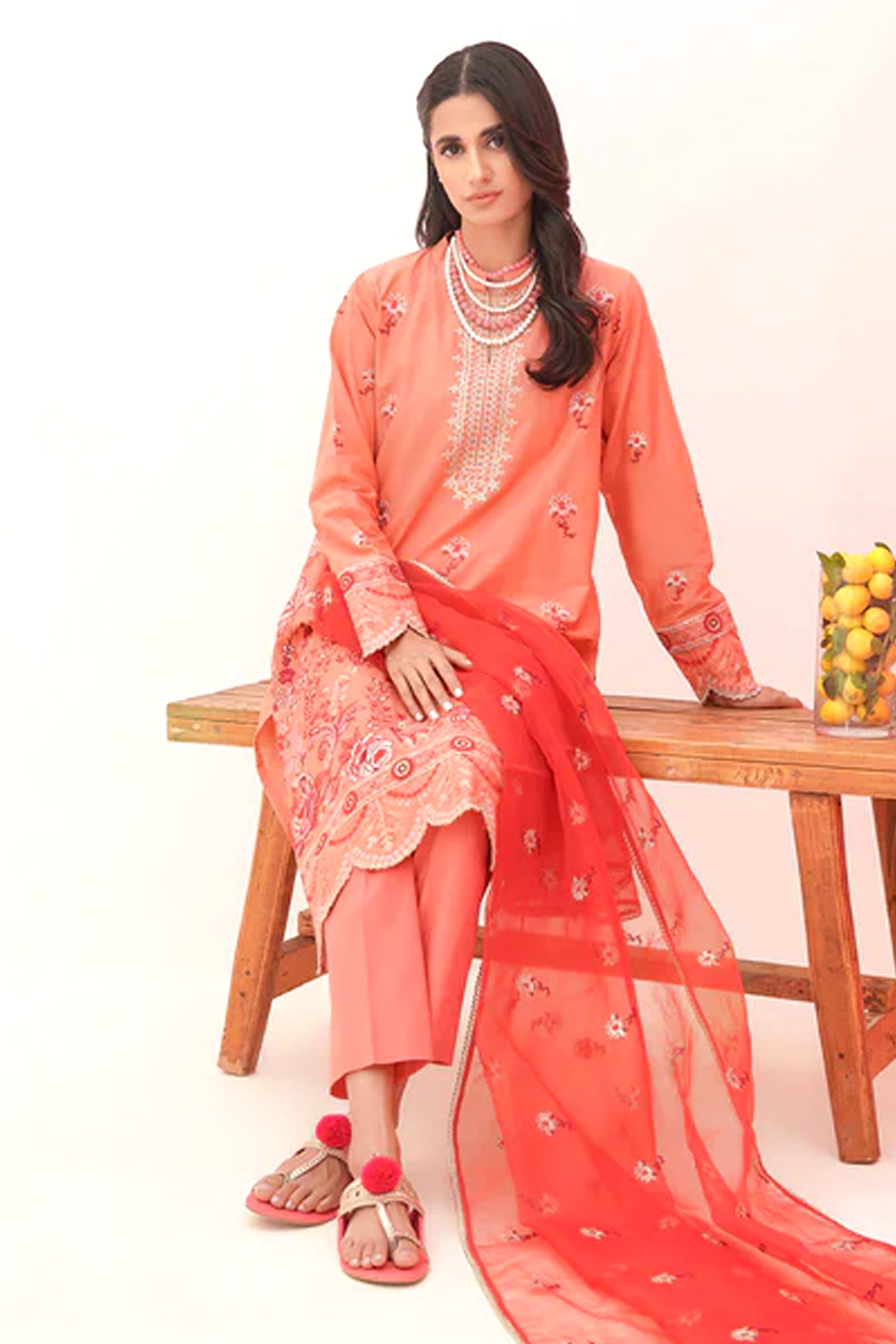 Pink Embroidered Shirt Shalwar Dupatta Lawn