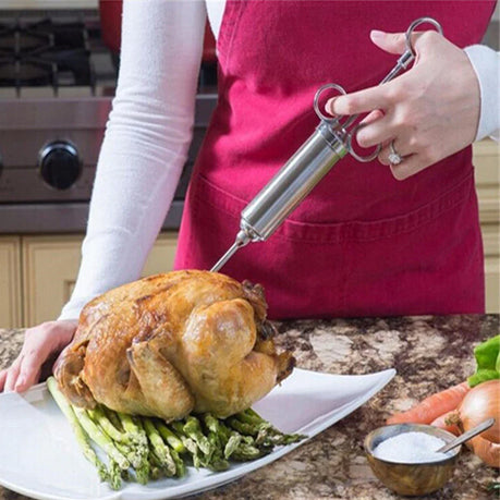 Meat Injector Kit Stainless Steel Food Syringe & 3 Marinades Needles for BBQ Grill Professional Smoker Seasoning Culinary Barbecue Syringe & Meat injectors for Smoking