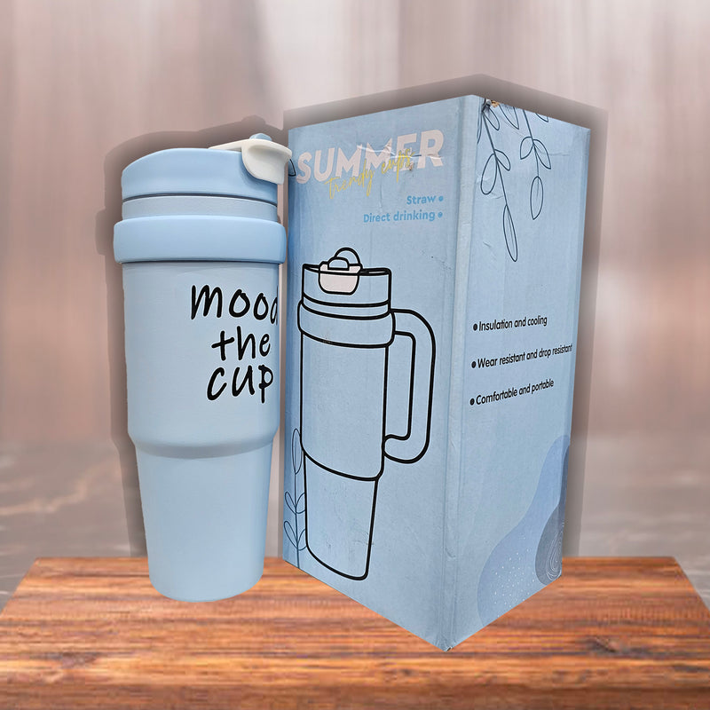 Shipeeship Mood The Cup Insulated Water Bottle, 900 ml, Stainless Steel Tumbler with Handle and Lid 2 Straw, Double Insulated Cup 100% Leak Proof for Office & Gym (Green)