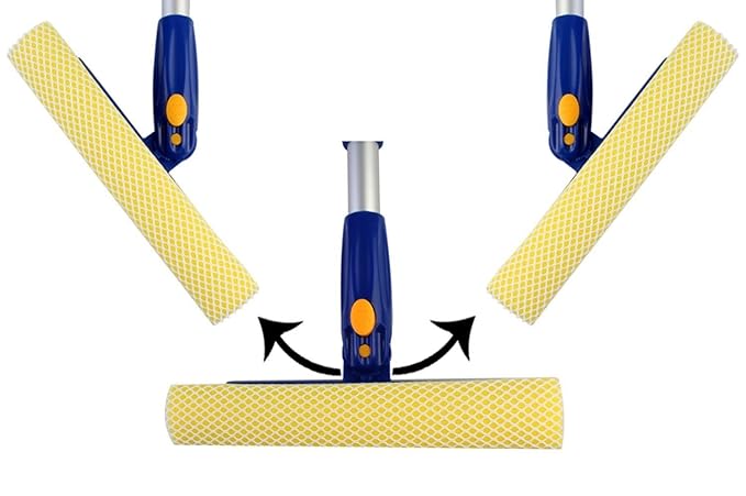 Multi-Purpose 2in1 Window Cleaning Squeegee Wiper Dual Side Blade Sponge & Rubber with Extendable Handle (Small - 45-70cm)