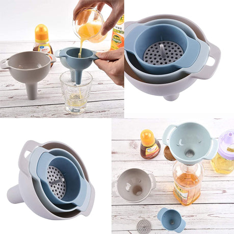 Kitchen Funnels Set, 4 in 1 Multi-function Funnel Set Plastic Nested Funnels Wide Mouth, Small Funnels for Filling Bottles with Water Oil Liquid Granules Powder Transfer - by ROBOT-GXG