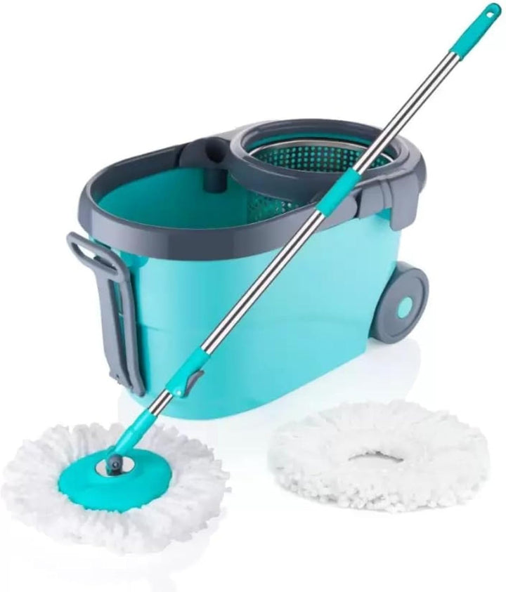 Spin Mop, Steel Winger & Big Wheels, 2 Microfiber Refills, Floor Cleaning Mop Stick with Bucket, pocha for Floor Cleaning, Mopping Set (Color - Grey)