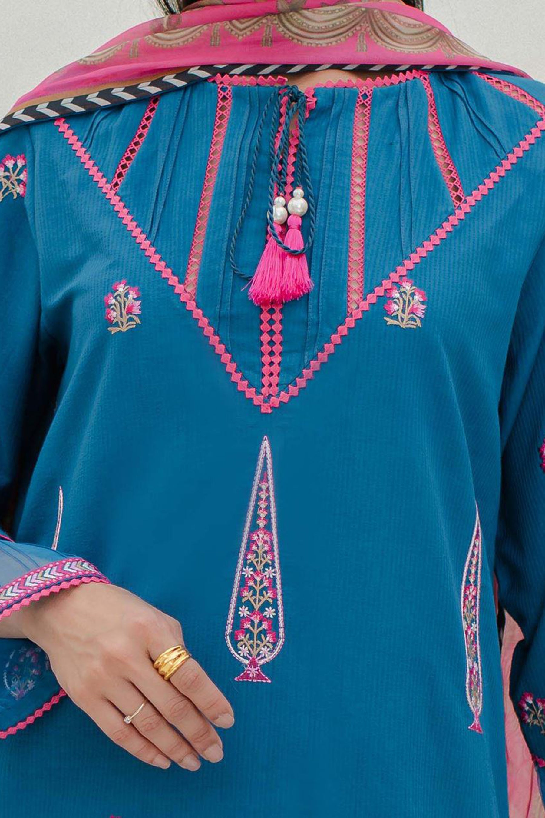 Zellbury Signature Embroidered Ribbed Unstitched 3Pc Suit