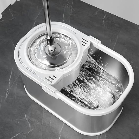 VAULT BHARAT Stainless Steel Bucket Mop with Bucket for Floor Cleaning with 1 Microfiber Refill, Wheels, Handle & Water Drainage, Heavy Duty, Cleaning mop,