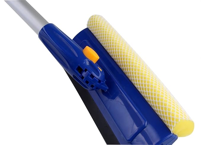 Multi-Purpose 2in1 Window Cleaning Squeegee Wiper Dual Side Blade Sponge & Rubber with Extendable Handle (Small - 45-70cm)