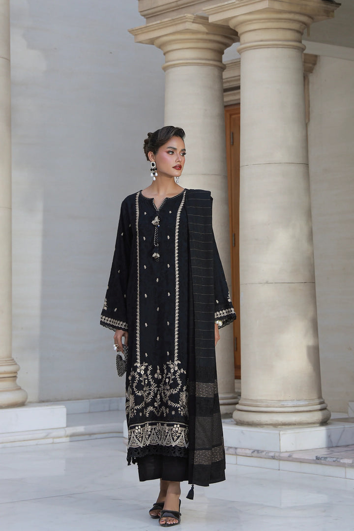 3 PIECE UNSTITCHED EMBROIDERED FANCY JACQUARD PEACH WITH VELVET-0454