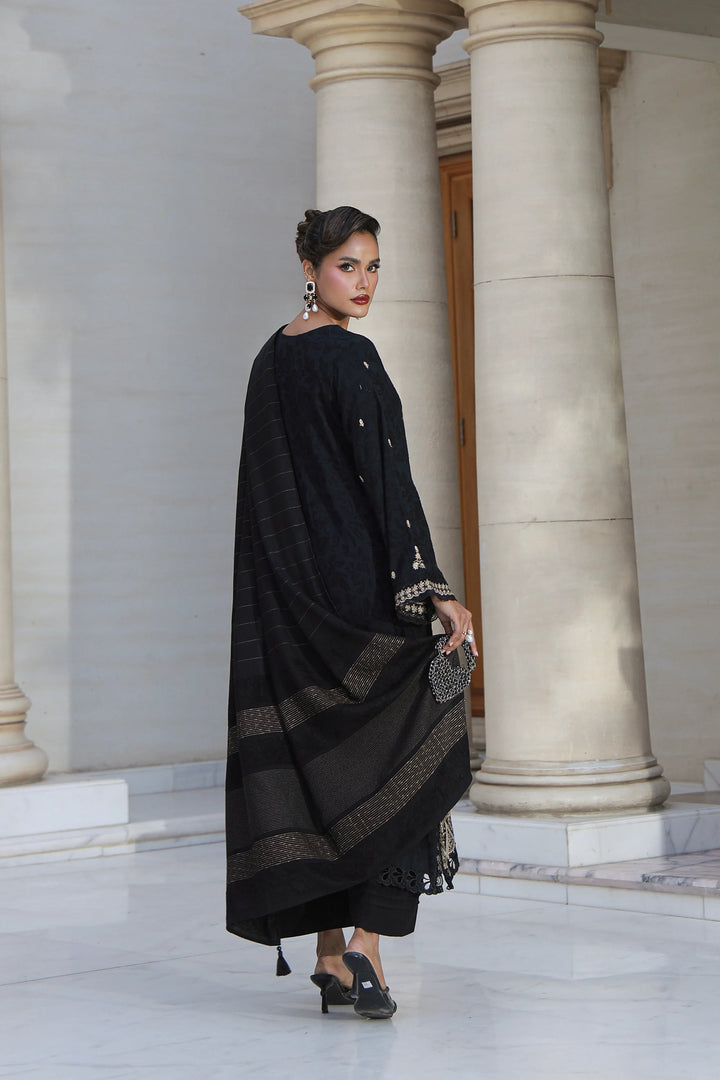 3 PIECE UNSTITCHED EMBROIDERED FANCY JACQUARD PEACH WITH VELVET-0454