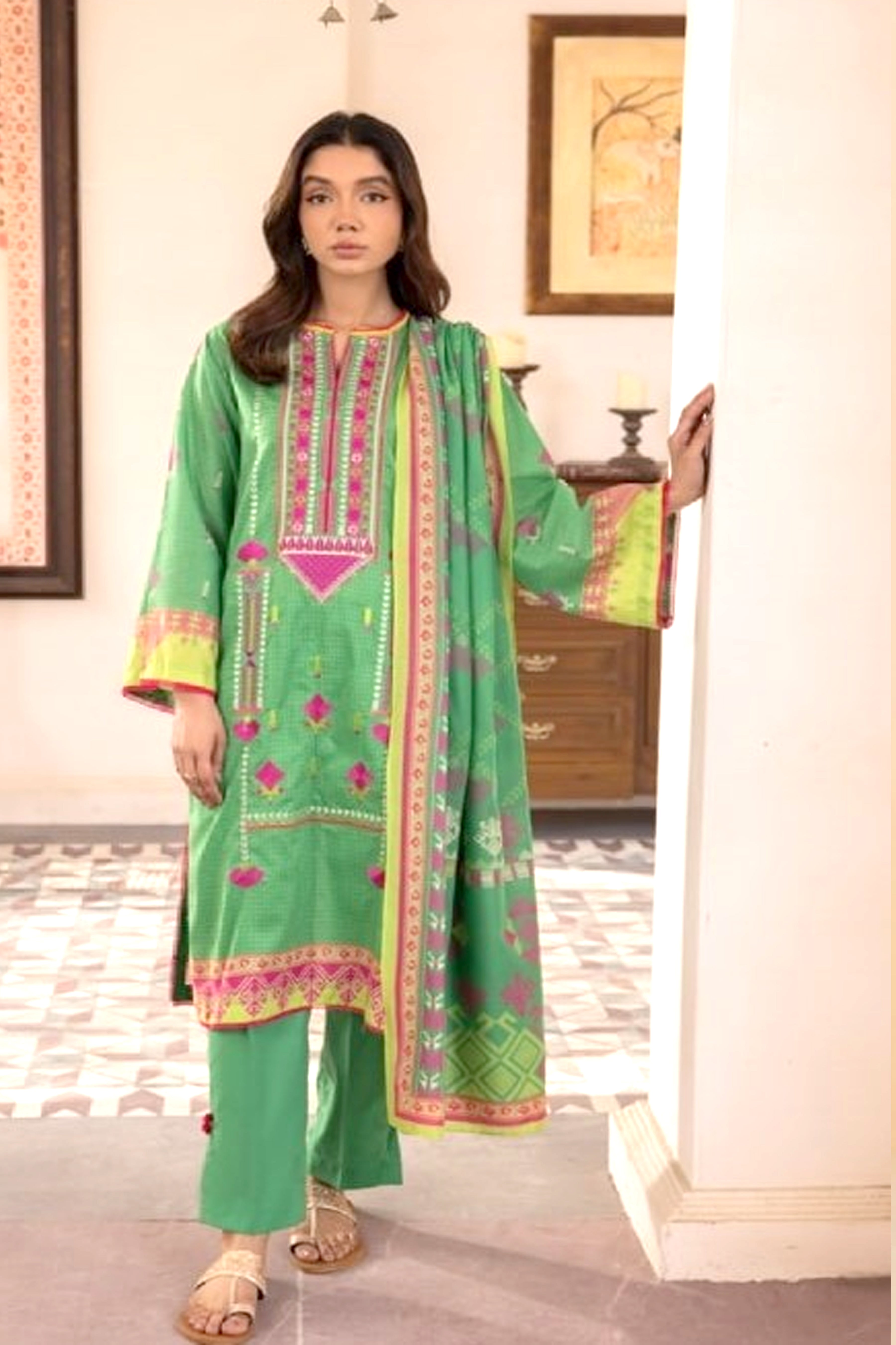 Zellbury Olivine Green Lawn Summer Lawn Shirt