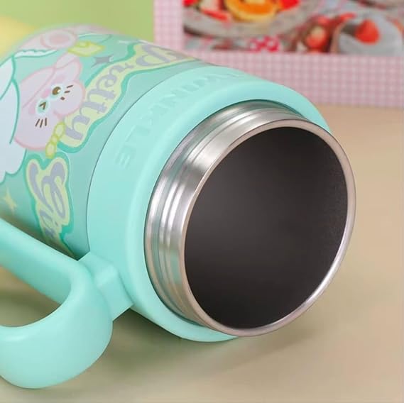 PAUL SONS Starxcup 850ml Insulated Stainless Steel Travel Mug, Cute Cartoon Design with Plastic Handle and Straw (Green, Large, 850ml Insulated Stainless Steel Travel Mug, Cute Cartoon Design)