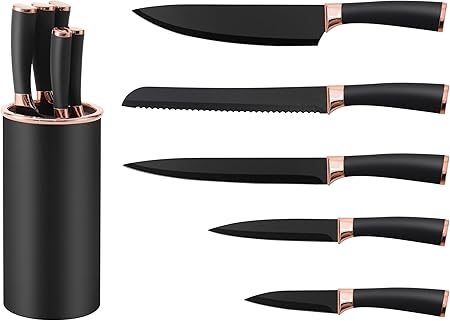 Black and Rose Gold Knife Set, Extra Sharp Stainless Steel  6 pieces