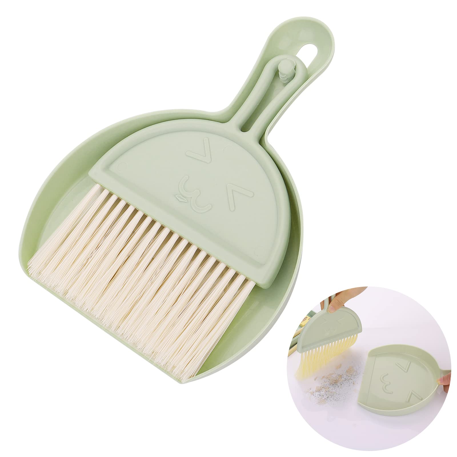 cobee Small Dustpan and Brush Set, Mini Dust Pan with Broom Set Hand Dustpan Portable Table Top Brush Table Crumb Sweeper Broom with Soft Bristles for Desk, Home, Kitchen Necessities(Green)