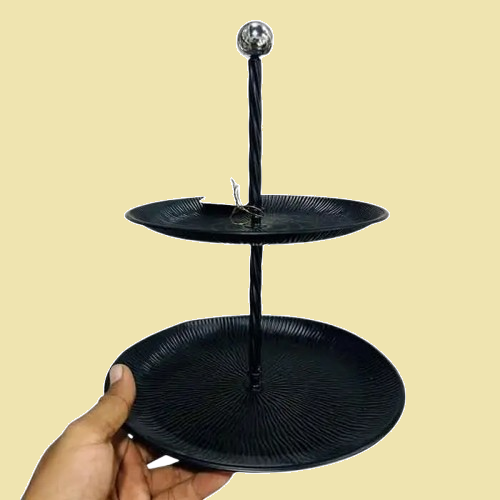 Luxury-Engraved-2-Tier-Dessert-Stand-_-Black-Metal-Platte