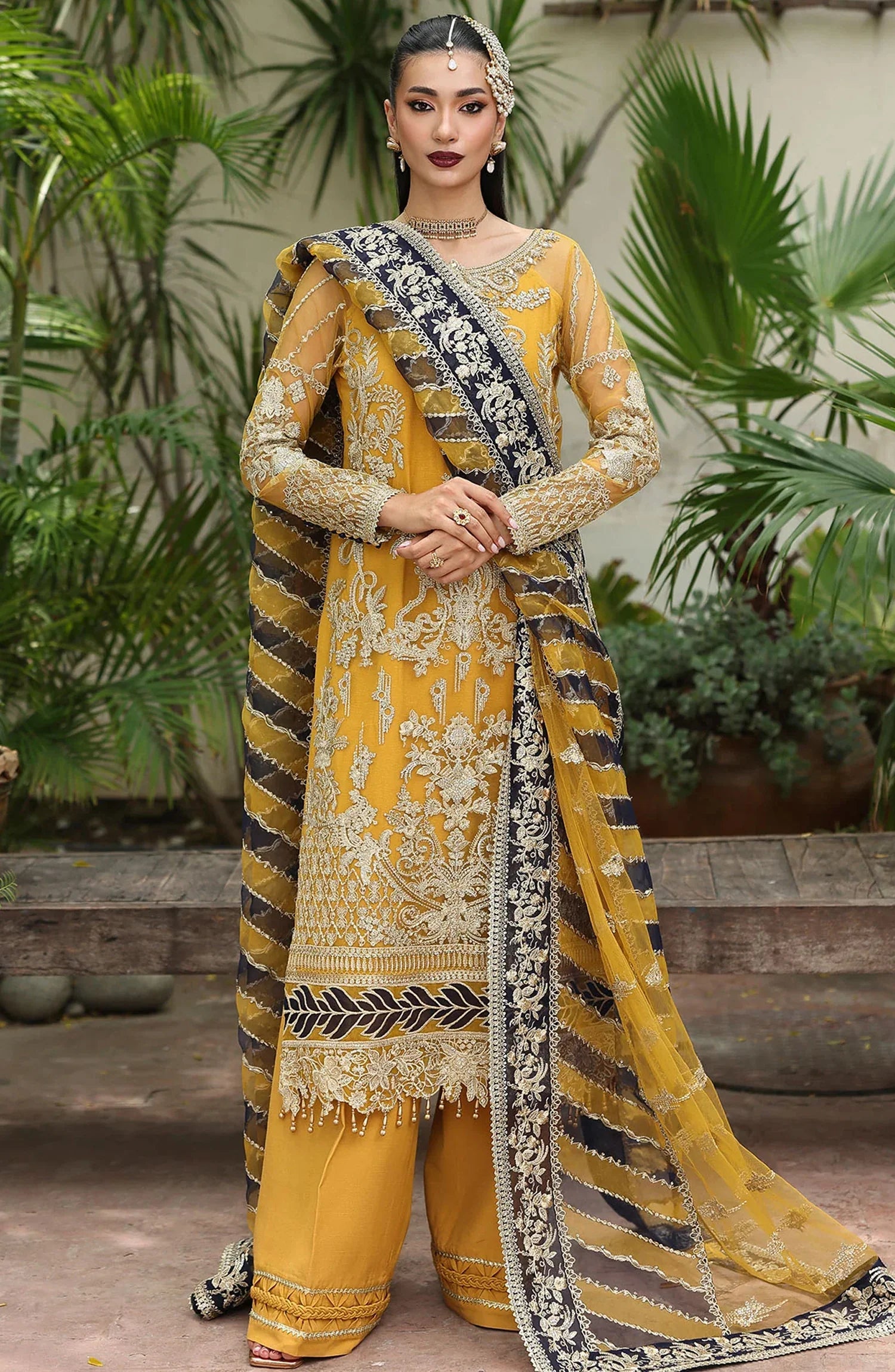 Saiyara by Imrozia Luxury Formal Embroidered Net Unstitched 3 Piece Suit - I-230 ZAREHA - IMP25SAY - Yellow - Festive Collection