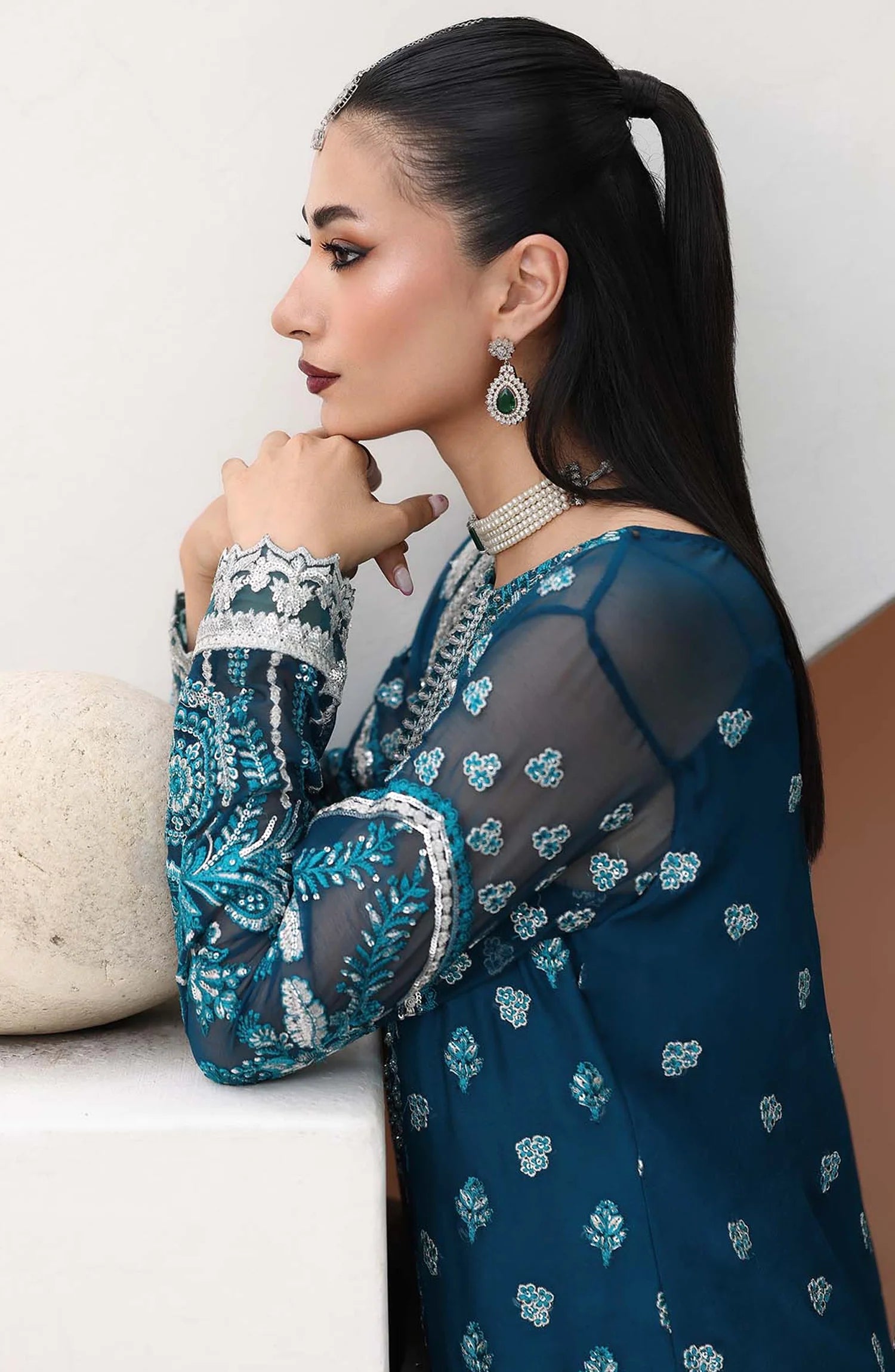 Saiyara by Imrozia Luxury Formal Embroidered Chiffon Unstitched 3 Piece Suit - I-232 AZURA - IMP25SAY - Sea Green - Festive Collection