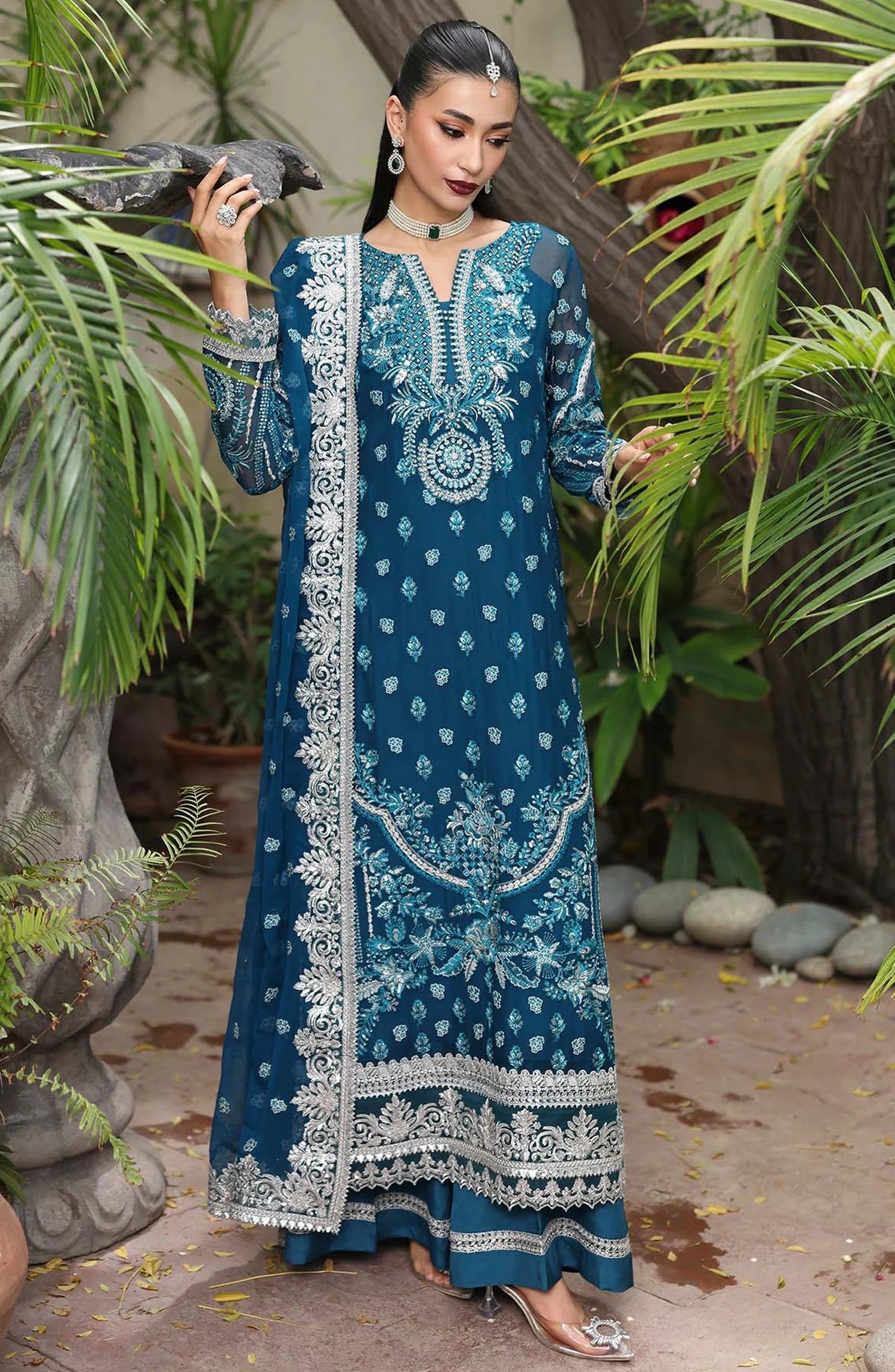 Saiyara by Imrozia Luxury Formal Embroidered Chiffon Unstitched 3 Piece Suit - I-232 AZURA - IMP25SAY - Sea Green - Festive Collection