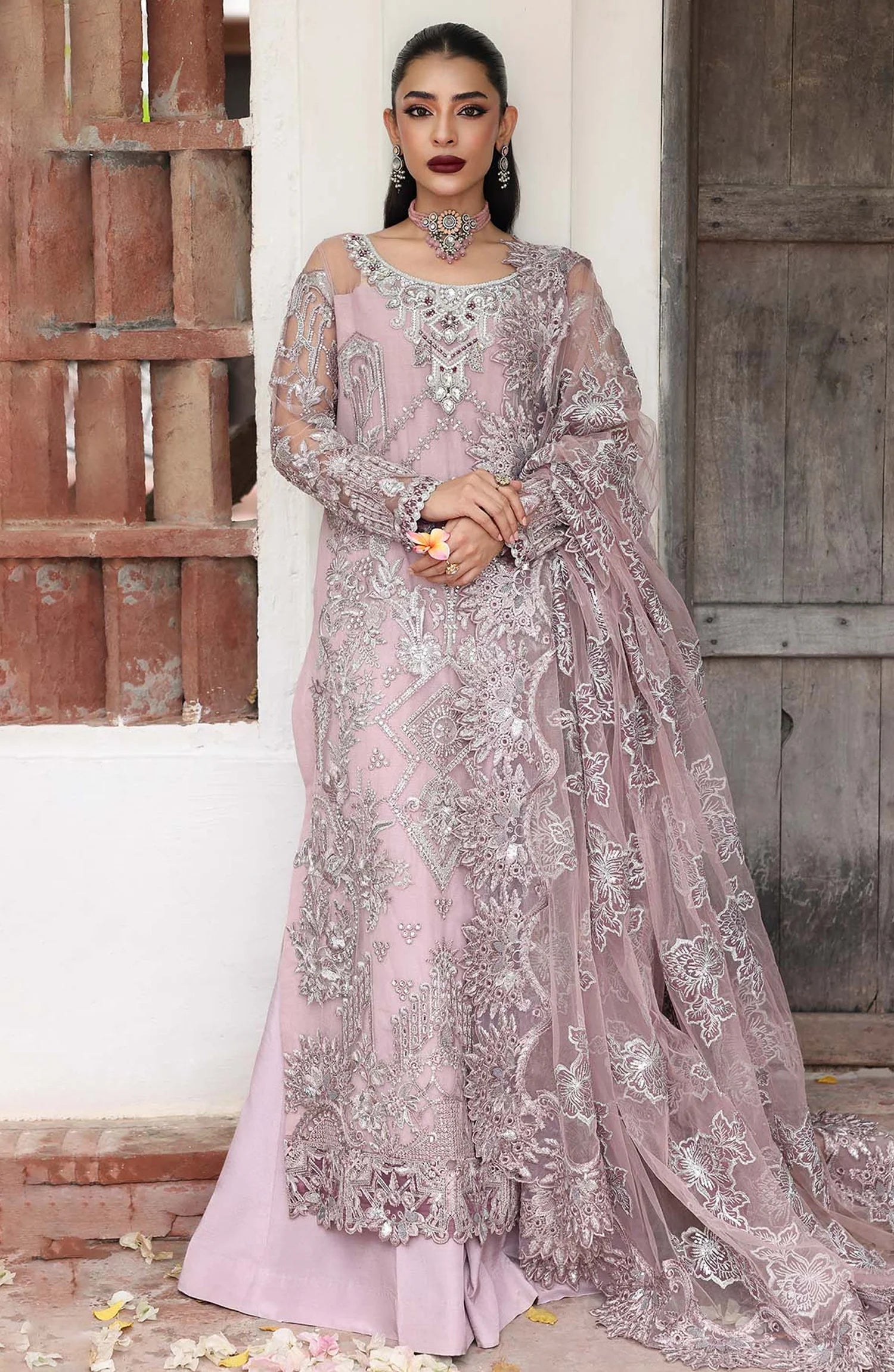 Saiyara by Imrozia Luxury Formal Embroidered Net Unstitched 3 Piece Suit - I-233 NAIRA - IMP25SAY - Tea Pink - Festive Collection